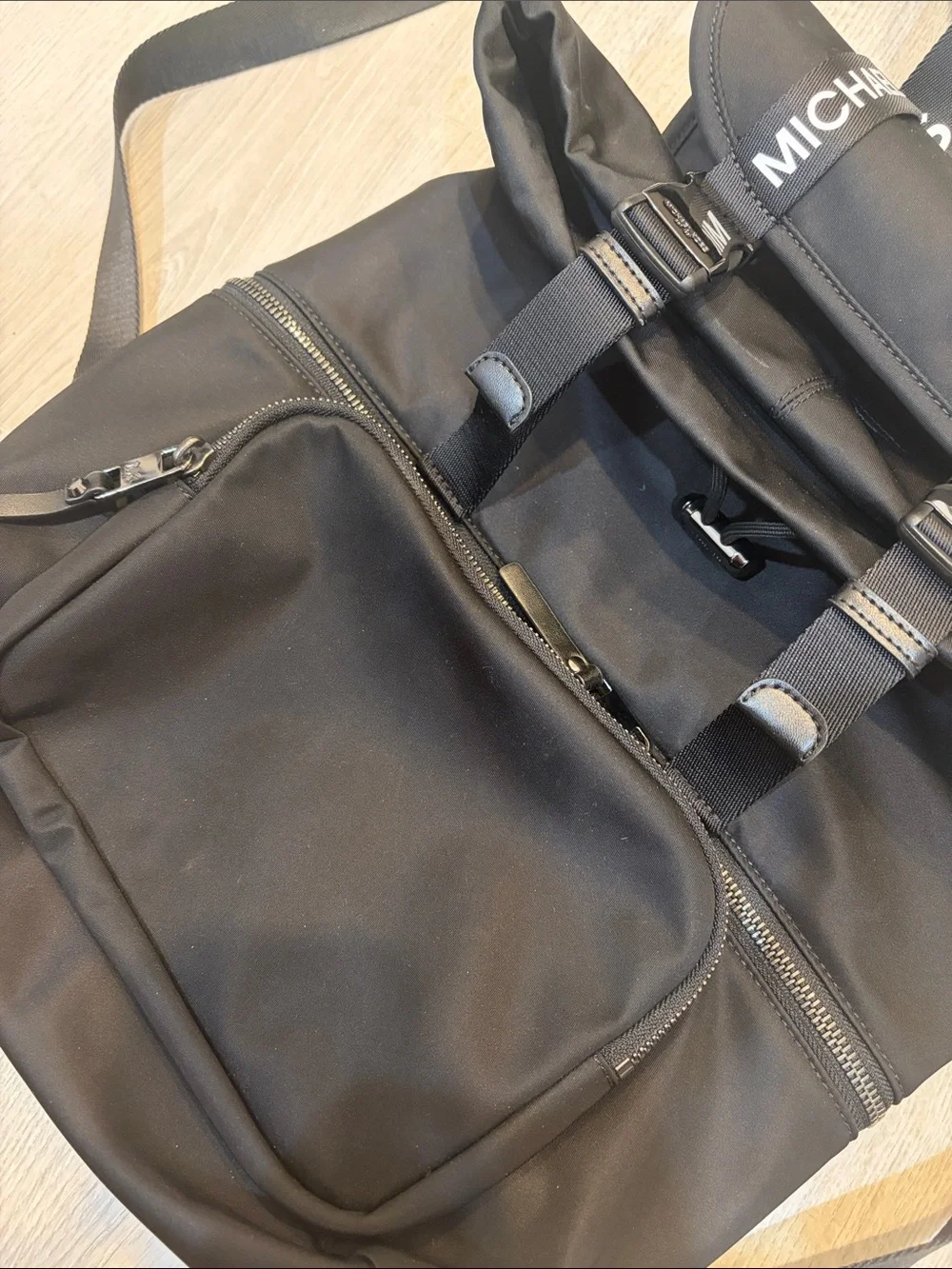 Michael Kors Black Nylon Logo Strap Backpack